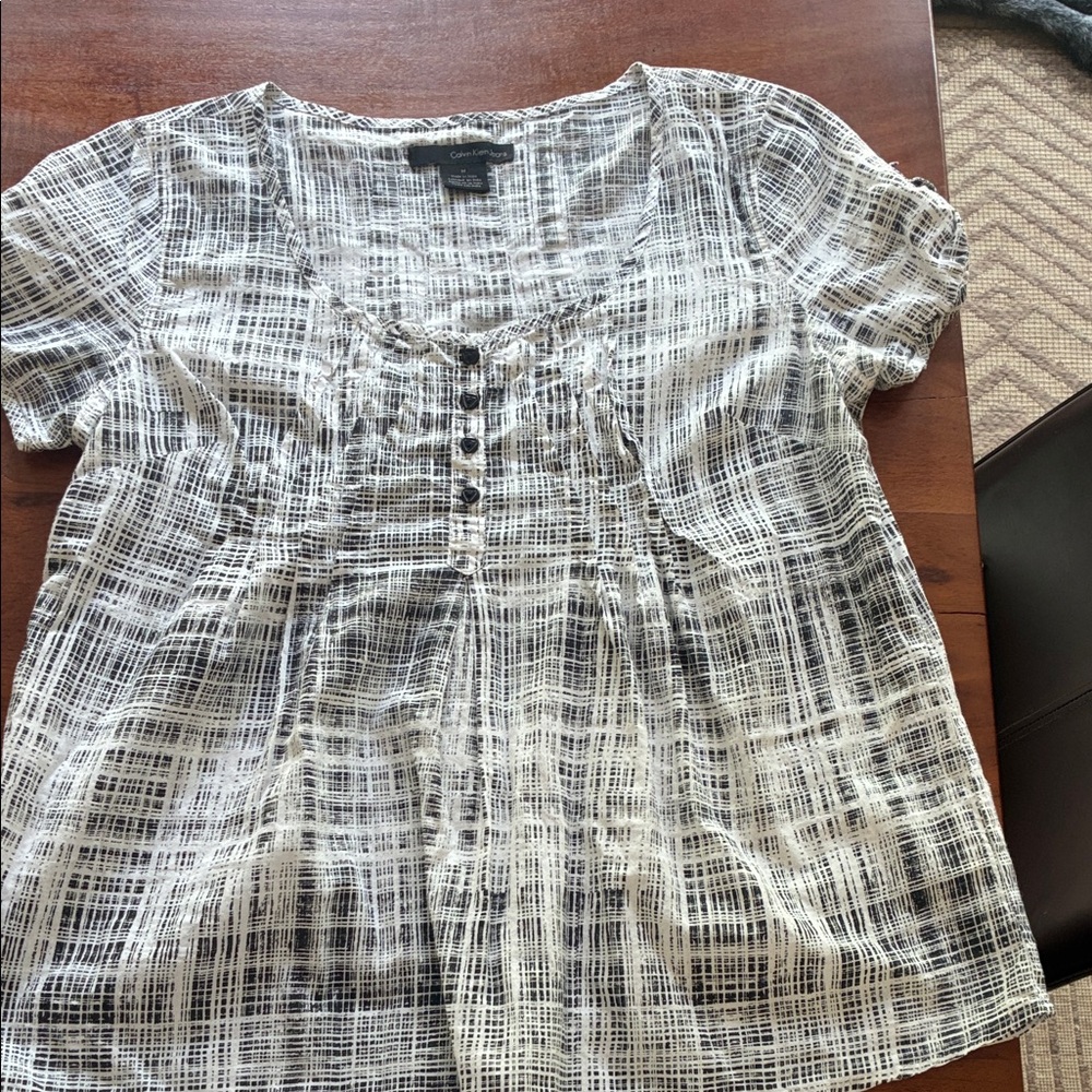 2 for $15 Calvin Klein Black and White Plaid Blouse